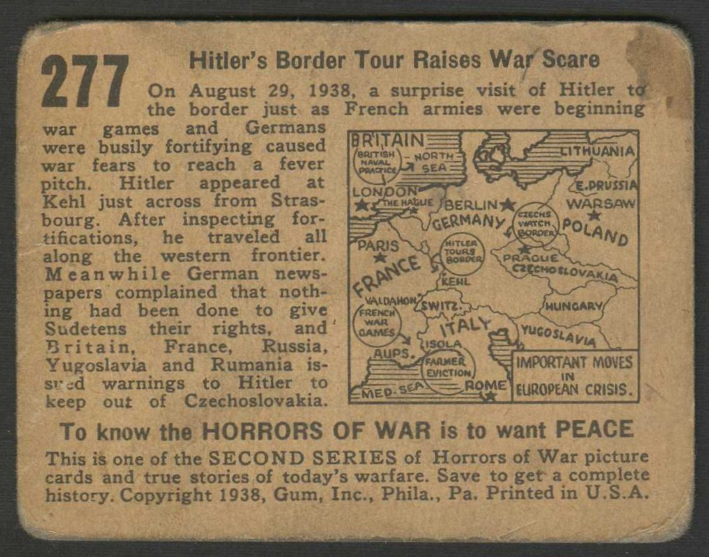 1938 Gum, Inc. Gum Inc. Horrors of War Near Complete Set (277/288)